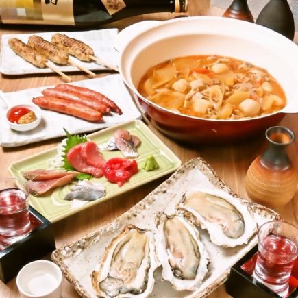Perfect for parties: 6 dishes including raw oysters from Miyagi Prefecture and Sendai taro stew, 5 types of sake, and 90 minutes of all-you-can-drink for 4,000 yen