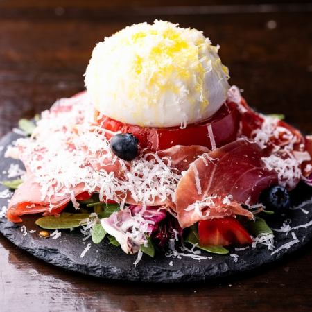 Italian melty burrata cheese and uncured ham salad