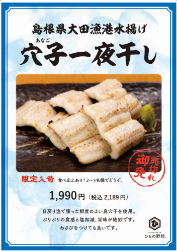 【売切れ御免】島根県大田漁港水揚げ 穴子一夜干し