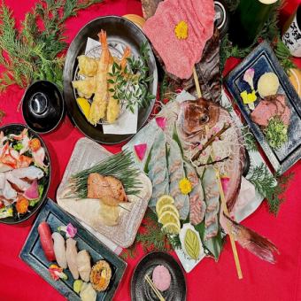 2時間飲み放題付『朱の膳コース』赤酢握り寿司を満喫◎おまかせ握り４貫、赤魚の天ぷらなど