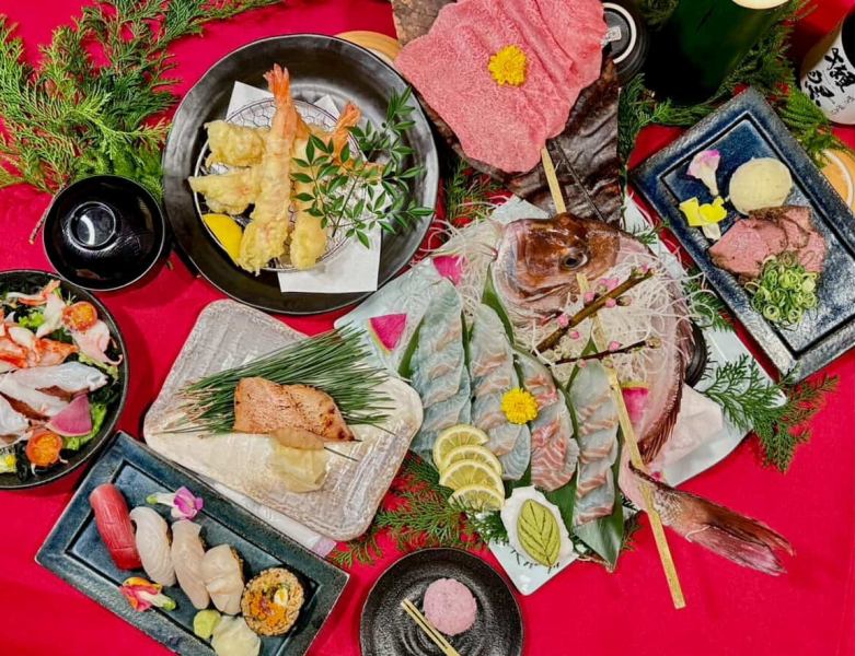 【宴会や女子会におすすめ！】2H飲み放題付全１０品「赤富士　朱の膳コース」　５０００円