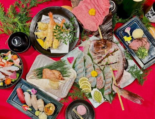 【宴会や女子会におすすめ！】2H飲み放題付全１０品「赤富士　朱の膳コース」　５０００円