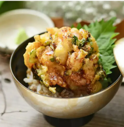 Fried shrimp tempura bowl