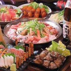 【11月】海鮮4種盛り合わせ,鶏の寄せ鍋,若鶏の炭火焼き等全8品4000円コース<３時間飲放題付>