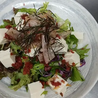 Refreshing plum salad with tofu and crunchy pickled plums