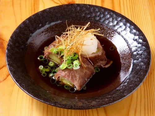 Grilled eggplant wrapped in Wagyu beef