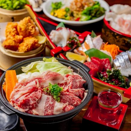 [A4/A5 Wagyu diced steak & 5-item sashimi course, 9 dishes total] Includes draft beer and 120 minutes of all-you-can-drink, 4,000 yen