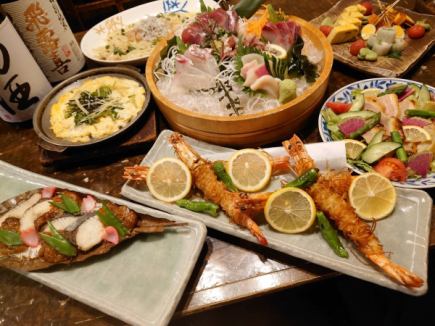 ■船橋市場直送的5種鮮魚拼盤！■[附2小時無限暢飲] 春季主廚搭配市集7道菜品4,400日元