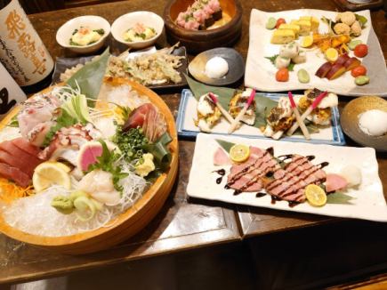 ■品尝鲜鱼拼盘和烤鸭腰！ ■【附2小时无限畅饮】春季特色套餐8菜5,500日元