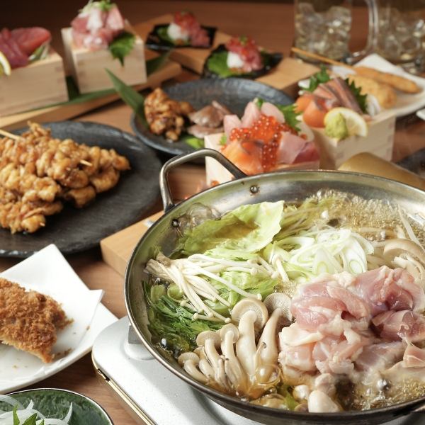 厳選マグロと伊達鶏が彩る宴会コースは飲み放題付き3500円～ご用意しております。