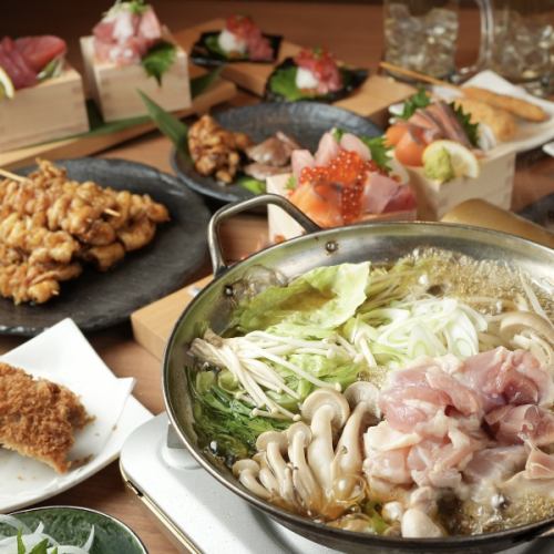 厳選マグロと伊達鶏が彩る宴会コースは飲み放題付き3500円～ご用意しております。