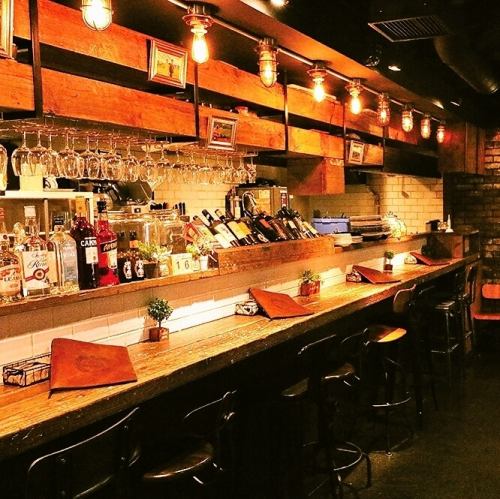 A stylish counter with three types of chairs.It's popular for dates as it brings you closer together.