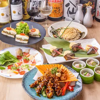 3H飲放│鱸のカルパッチョと鯵の西京焼！黒豚バーガーと博多名物の全6品『高千穂コース』3,500円
