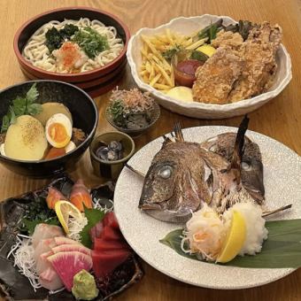 【推荐聚会】【无限畅饮（不含清酒）】生鱼片3种、盐烤鲷鱼等7道菜品4,500日元