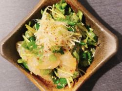 Red sea bream and mitsuba dressed with Japanese pepper oil