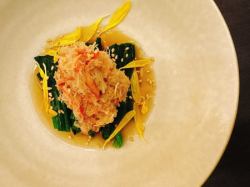 ちぢみほうれん草と蟹のお浸し