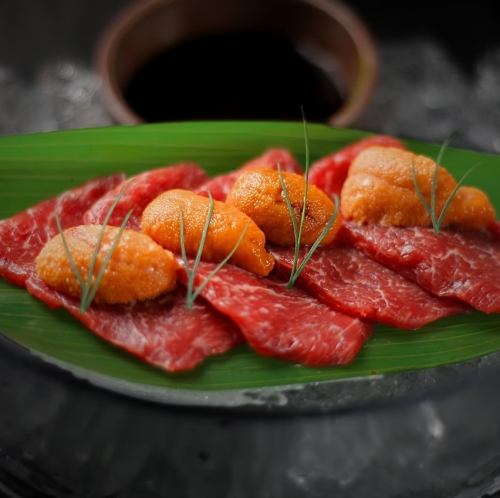 Raw shabu-shabu with sea urchin and soy sauce