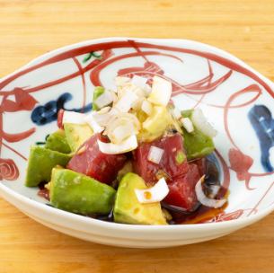 Marinated tuna and avocado with wasabi and soy sauce