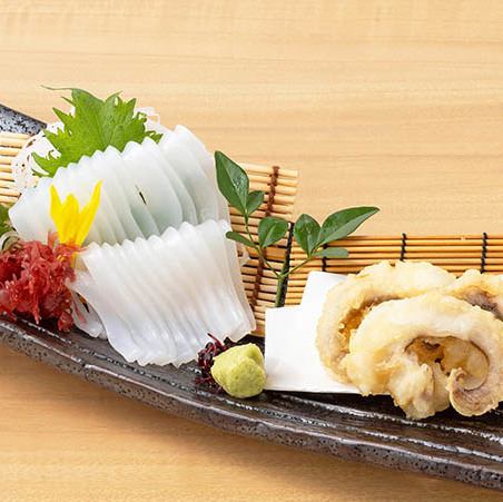 青利烏賊の刺身 下足天布羅付き