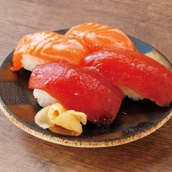 サーモン2貫・マグロ2貫盛合せ