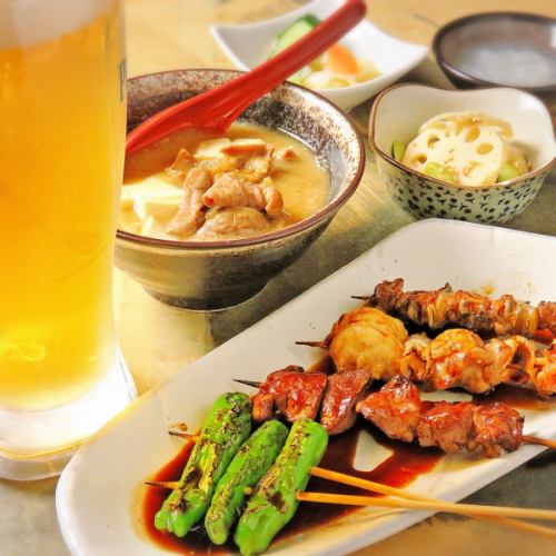 [Recommended!] Evening drink set ~ 2 drinks + 4 recommended skewers ~