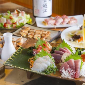 【会津馬刺しとレバ刺し盛り＋鮮魚の刺し盛りがついたプレミアムコース　６０００円　飲放付】