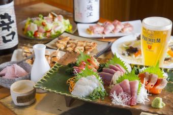 【会津馬刺しとレバ刺し盛り＋鮮魚の刺し盛りがついたプレミアムコース　６０００円　飲放付】