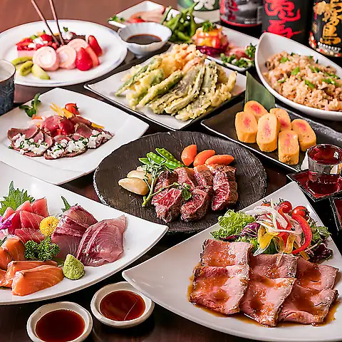 "Toyosai Course" - 9 dishes including homemade roast beef and local chicken teppanyaki, with 3 hours of all-you-can-drink: 5000 yen ⇒ 4000 yen