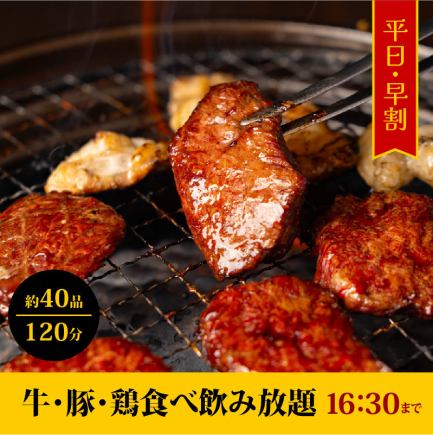 【平日16時30分までがお得♪】早割プラン120分食べ飲み放題⇒3980円（税込）歓迎会、送別会