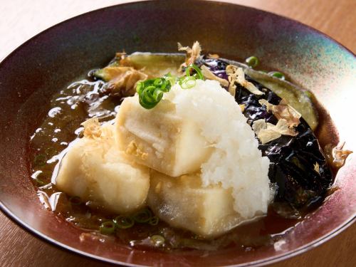 Fried eggplant and tofu soup