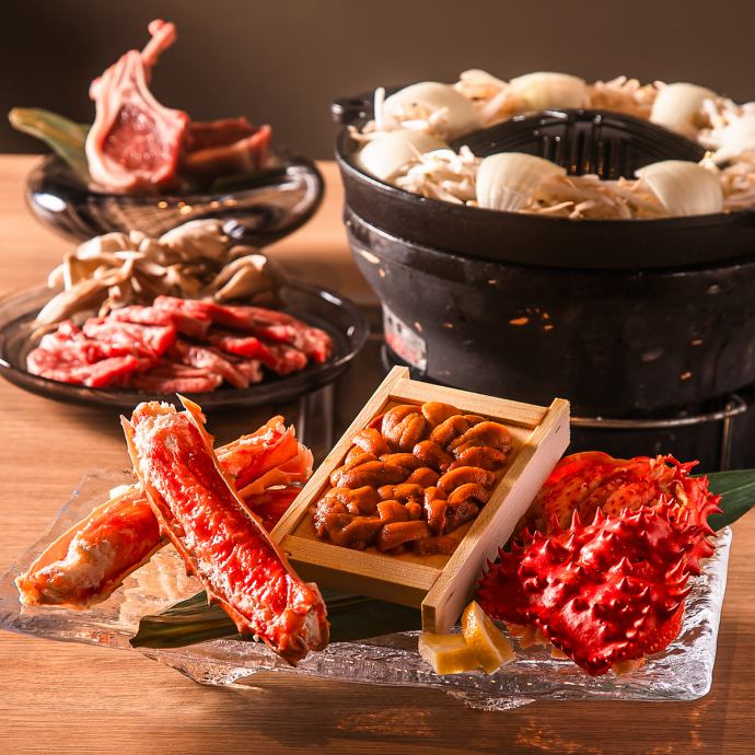 羊と蟹】ラム肉と北海道産の『蟹』『雲丹』『いくら』も味わえる