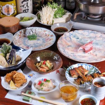 【とらふぐしゃぶしゃぶ松コース(贅沢に寿司やひれ酒も◎)】お料理のみ11000円(税込)