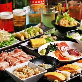 【 ３時間食べ飲み放題 】しゃぶしゃぶ、海鮮、寿司、焼き鳥すべて食べ飲み放題♪追加料金なし!!