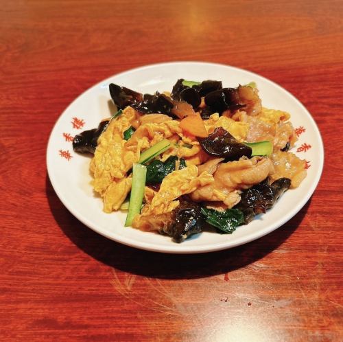 豚肉ときくらげ、玉子炒め