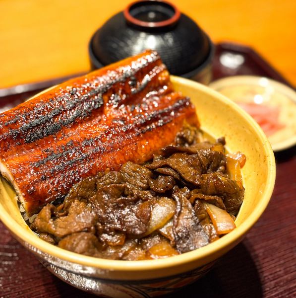 牛肉と鰻の相盛丼