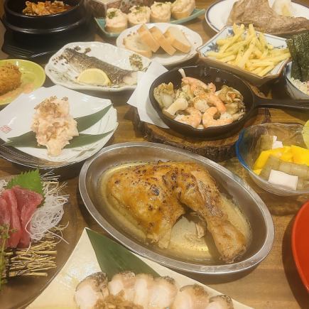 [2 hours of all-you-can-drink included] Course featuring three specialties, including grilled chicken with bone-in gravy [8 dishes total, 5,000 yen]