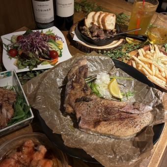 【2時間分飲み放題付き】本鮪のカマや山賊チキンなどが入った贅沢コース【お料理全8品5500円】