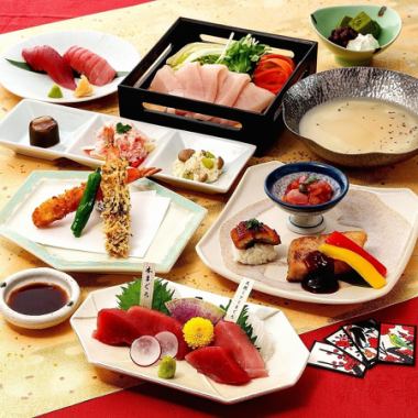 接待【個室確約】飲放付"謹製"まぐろの花かるたコース8800円⇒8000円(税込)20名様迄個別提供