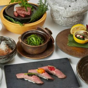 旬を味わう なか武のおもてなし16500円(税込)コース ～握り五貫や炮烙釜のステーキなど全7品～