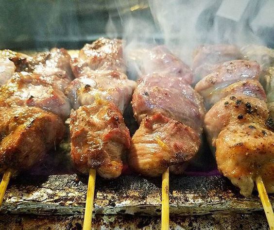 “Enjoy the grilled pork skewers made from fresh domestic pork that has been prepared and skewered!”