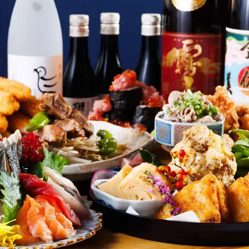 A banquet featuring Chita pork and famous kushikatsu (deep-fried skewers)