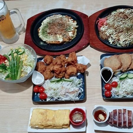 【飲み放題120分付】お好み焼きをはじめ、鮮魚の刺身やステーキなど11品を楽しむコースメニュー