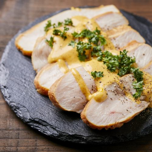 Homemade smoked chicken with spicy mayonnaise sauce