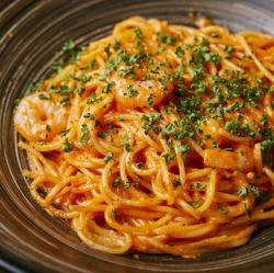 Shrimp pasta with tomato cream sauce