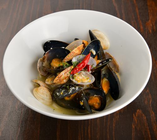 Mussels and clams steamed in wine