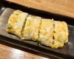 Rolled omelet with cod roe and cheese