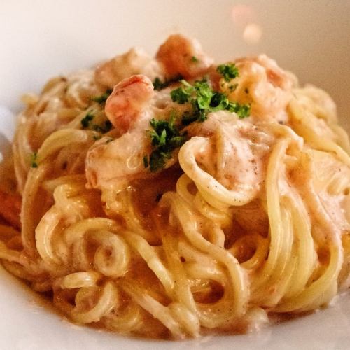 海老と明太子のクリームパスタ