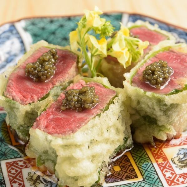 [Welcome] {Anniversaries, birthdays, New Year's celebrations, etc.} High-quality taste "Black Wagyu beef fillet tempura topped with caviar (2 pieces)"