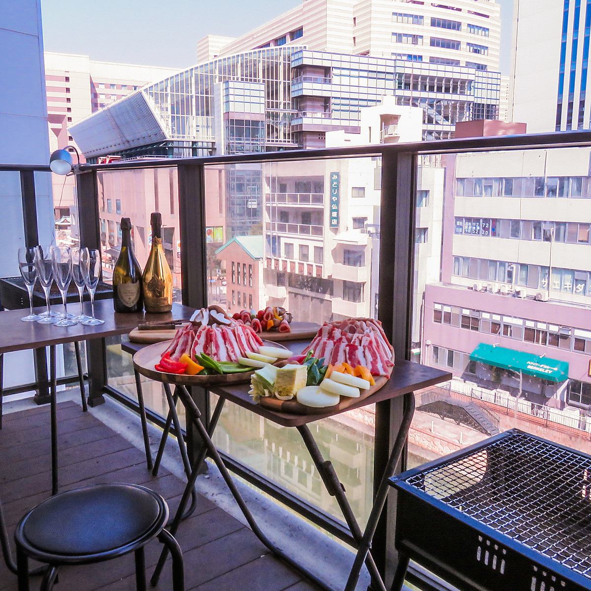 나카스 카와바타역 도보 3분! 테라스 BBQ3H 음료 무제한 코스 4000엔~♪