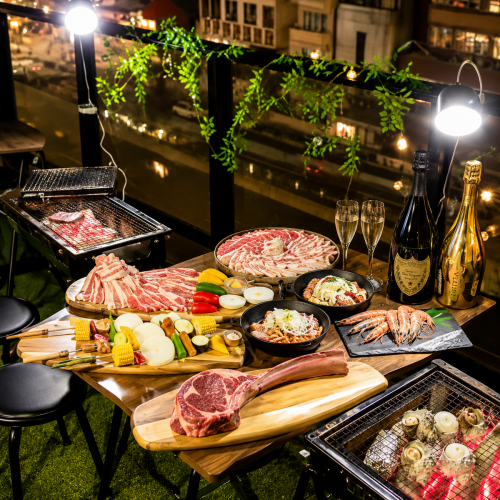【店内お花見気分!】3時間飲み放題&BBQお肉・野菜盛り合わせ付き4000円テラスBBQコース!